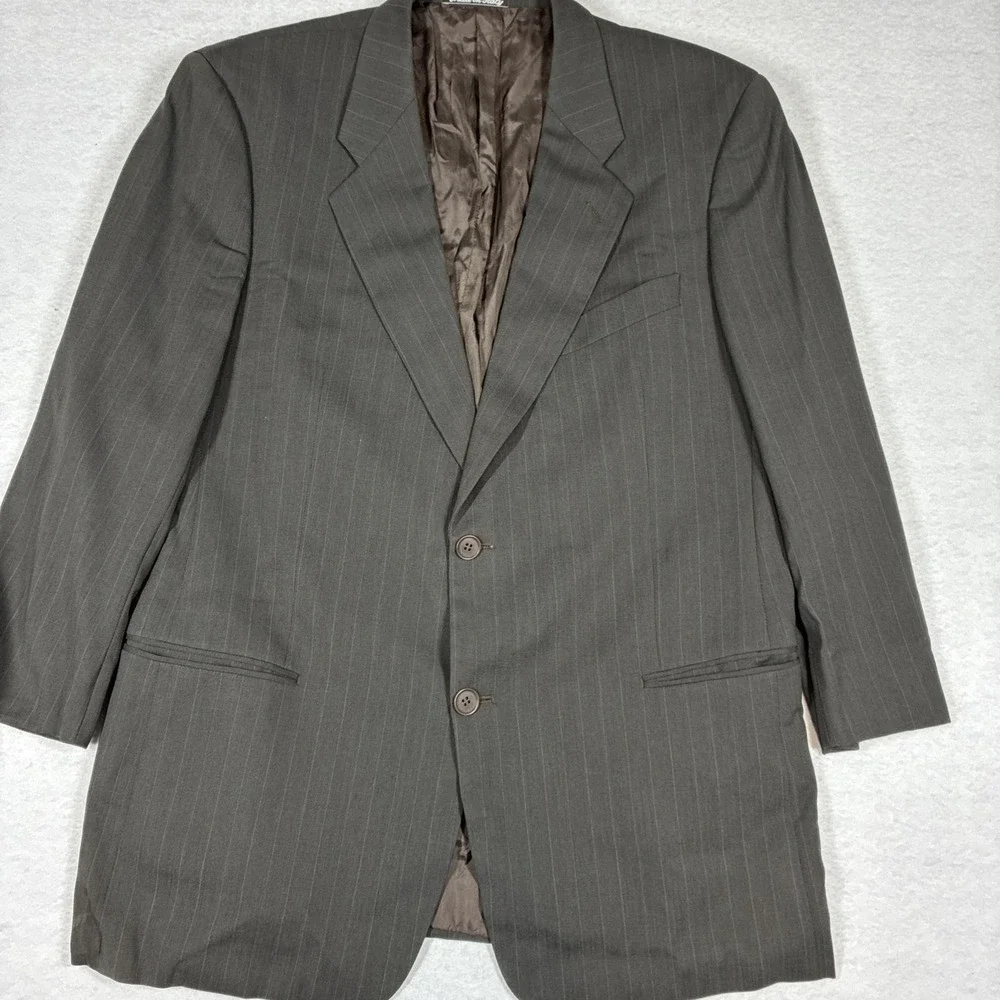 Vintage 90s Giorgio Armani Le Collezioni Brown Pinstripe Blazer Suit Jacket 42R